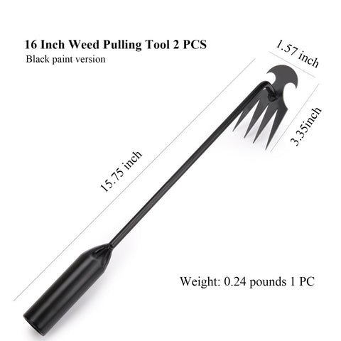 WMM Weed Puller Tool shows 16-inch length for comfortable reach in beds.