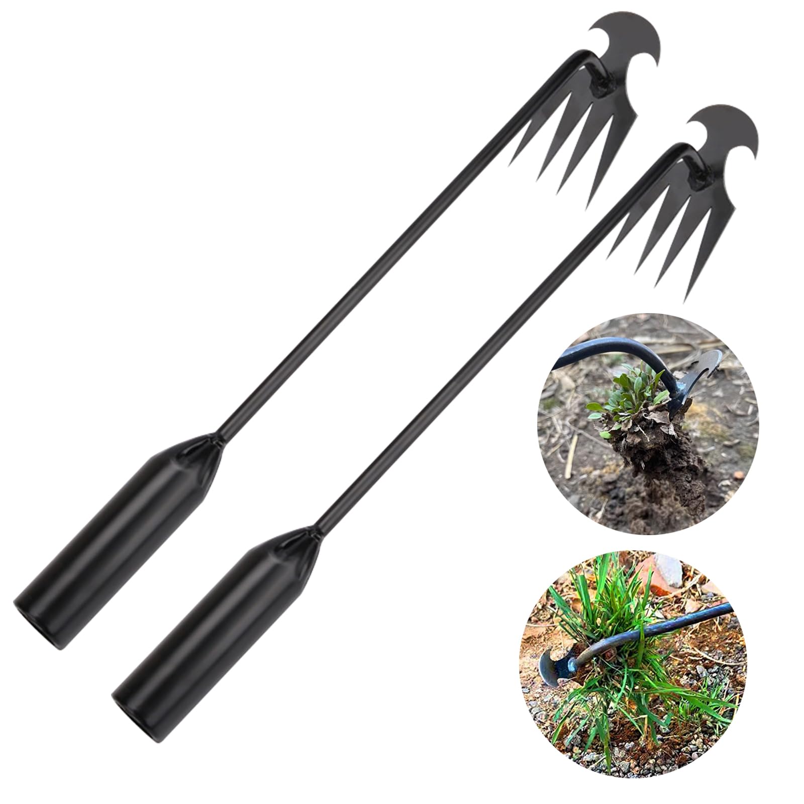 WMM Weed Puller Tool with 4-tine design for easier soil loosening and weed removal.