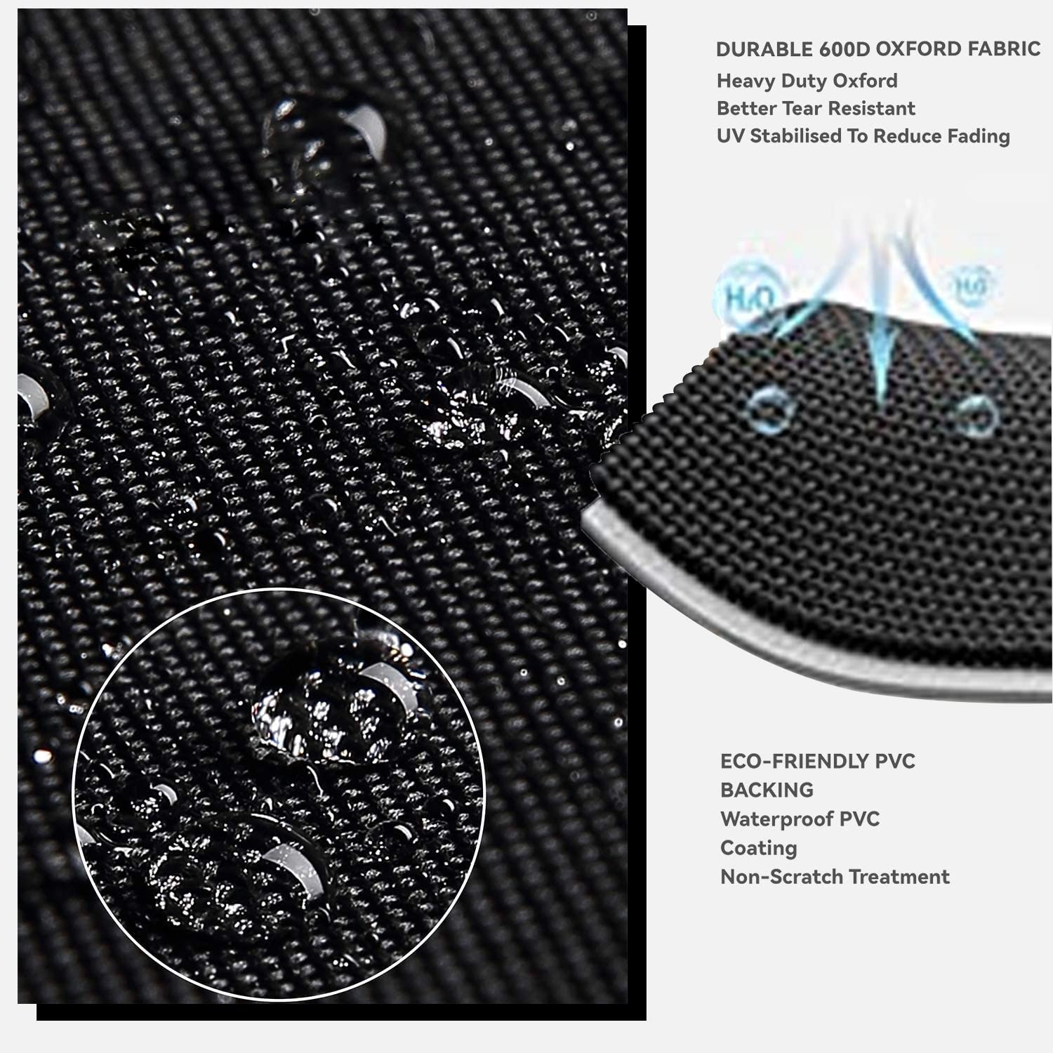 Waterproof, UV-protected fabric shields the table from rain and sun.