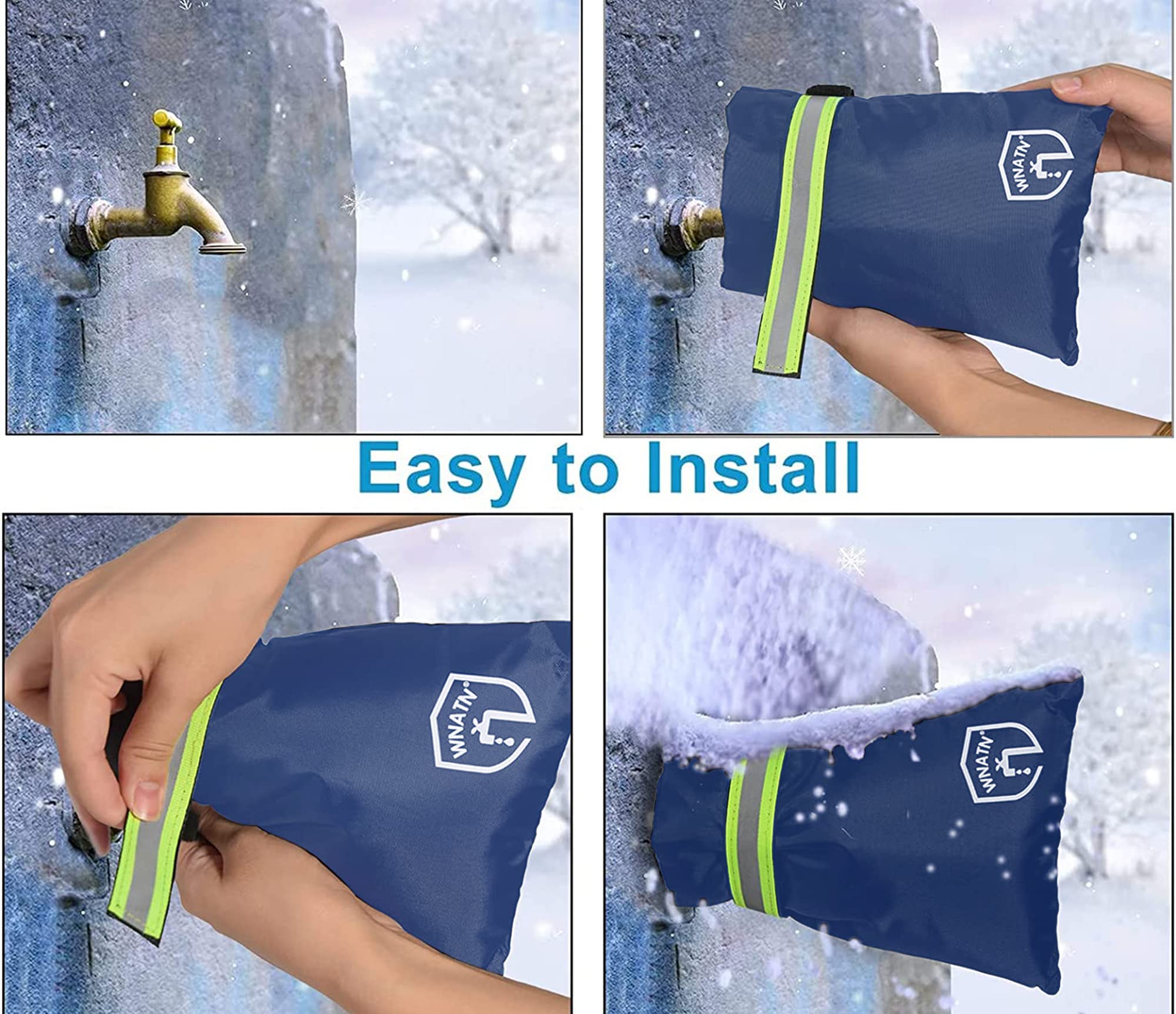 WNATN faucet cover 7-8in H by 6-2in W size fits most spigots securely.