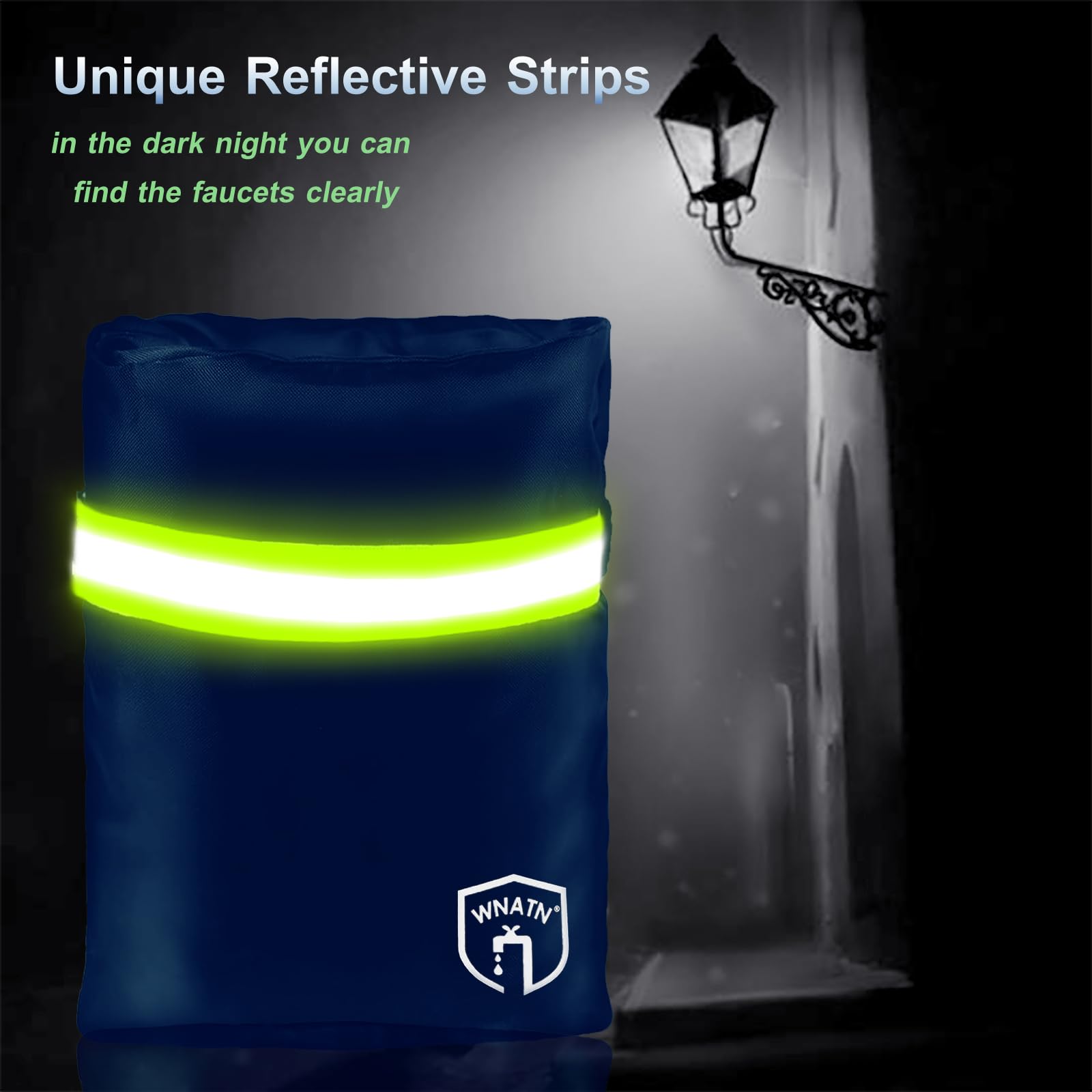 WNATN waterproof outdoor faucet cover blocks wind and rain to reduce freezing risk.