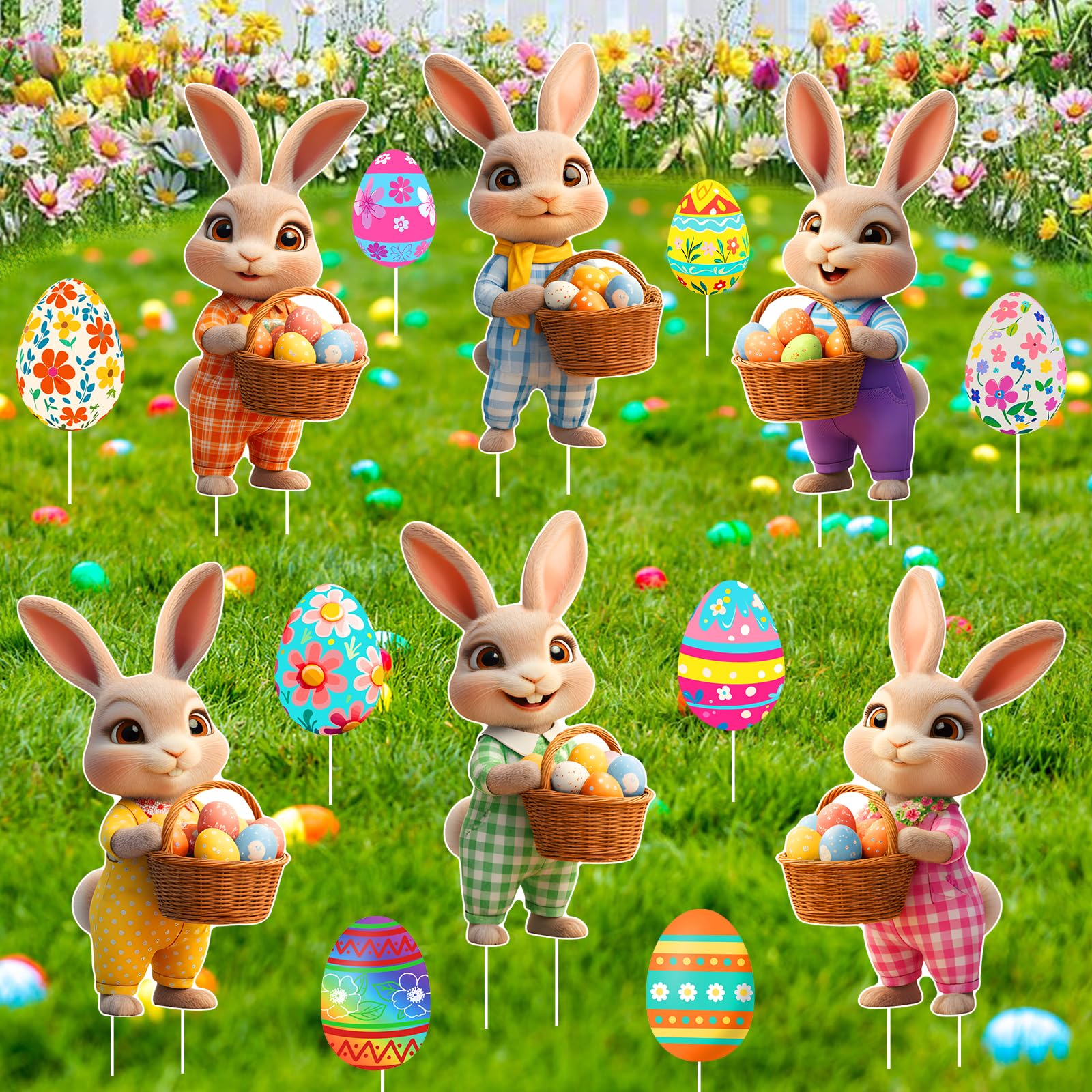 Wnteple Easter yard signs with bunny designs for vibrant outdoor curb appeal.