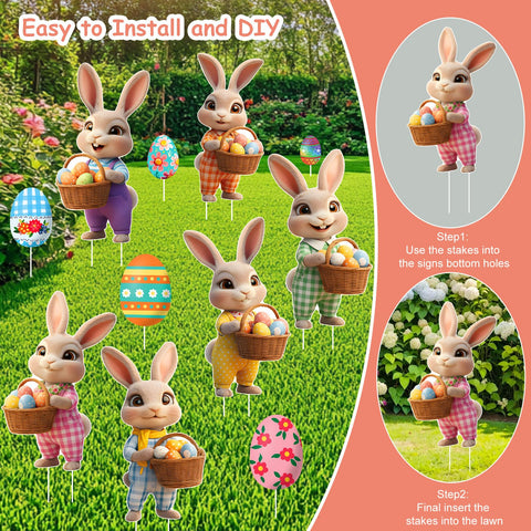Wnteple Easter yard signs show easy installation for fast decorating.