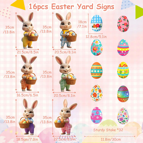 Wnteple yard signs featuring colorful egg patterns for a lively garden display.