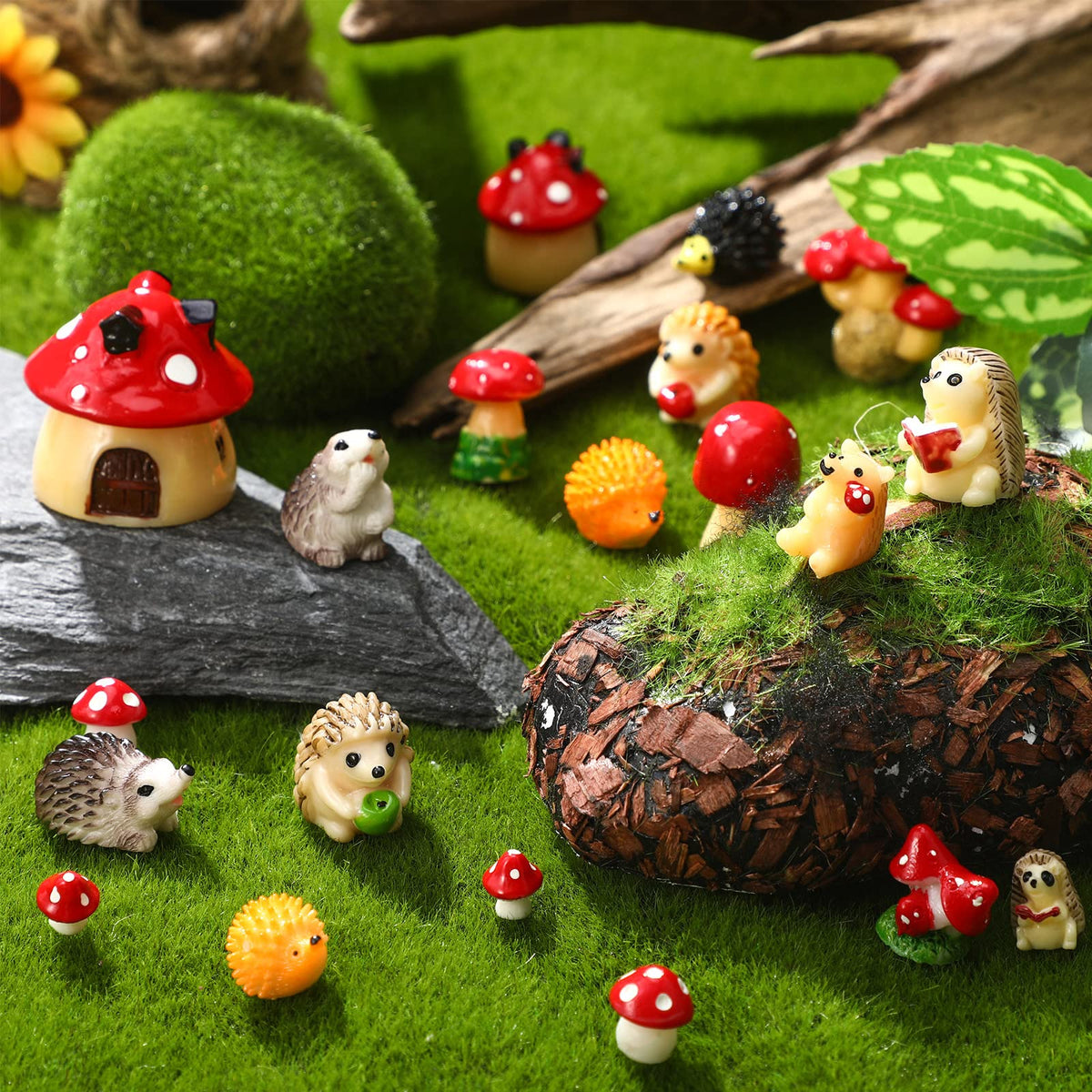 Woanger hedgehog miniature figurine for outdoor garden decor and whimsy
