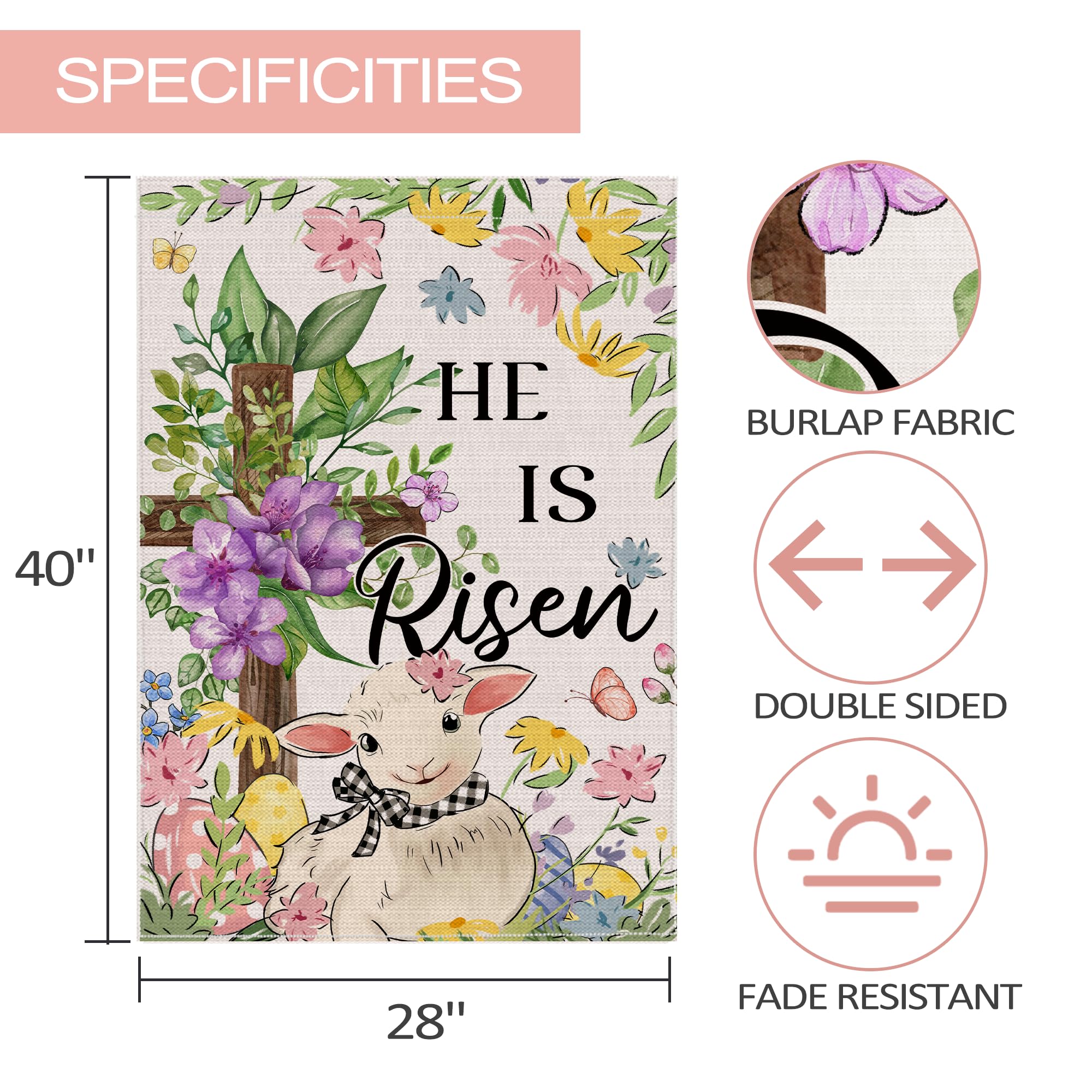 Woaoce Easter flag lamb flowers cross adds festive charm to porches and entryways