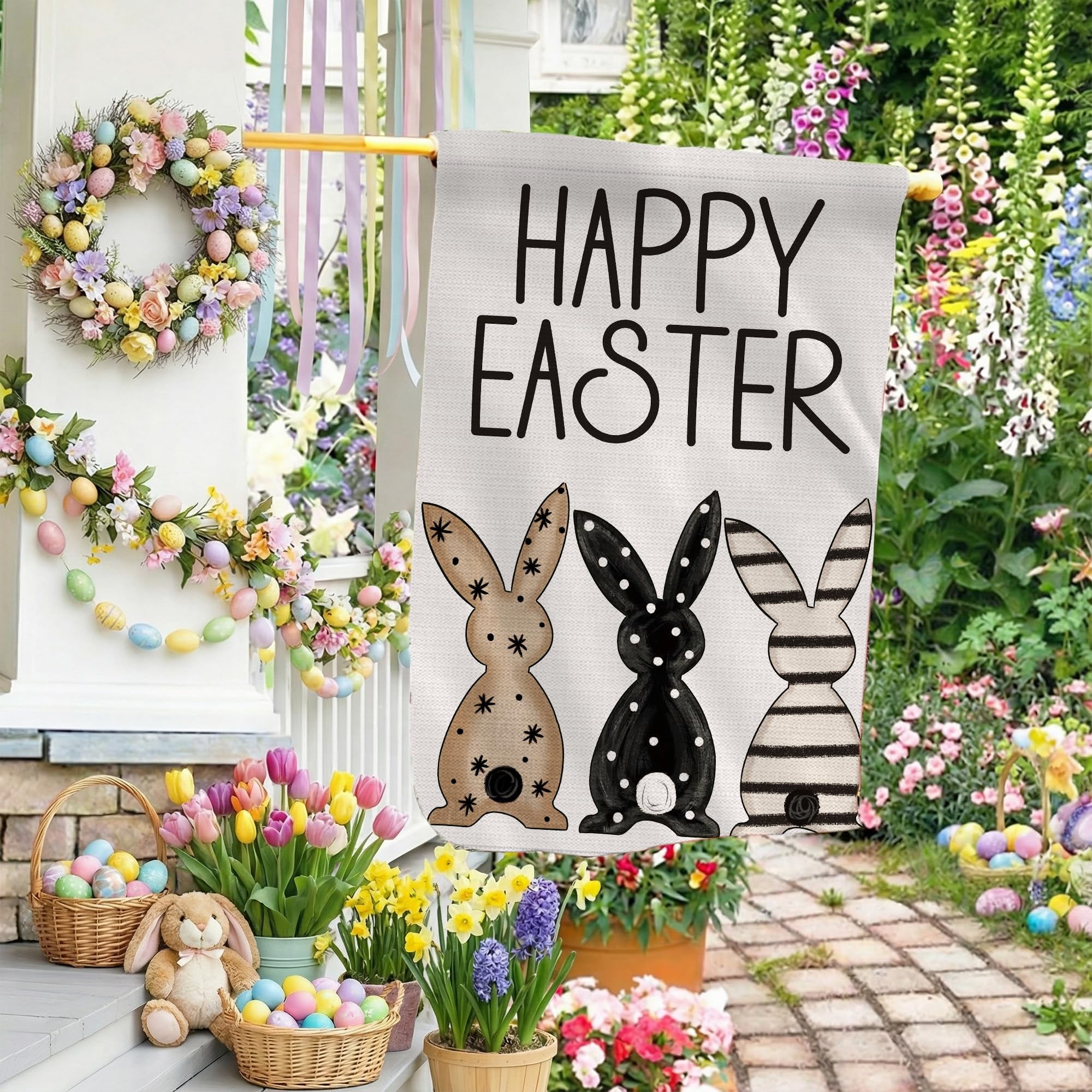 Woaoce Easter flag used as welcome yard decor for outdoor spaces