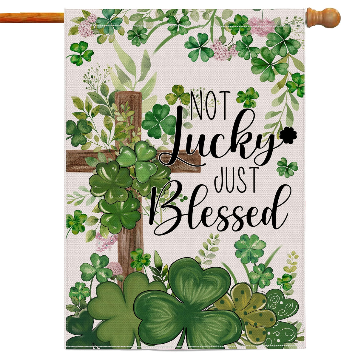 Woaoce St Patrick's Day flag, front double-sided view, enhances outdoor curb appeal.