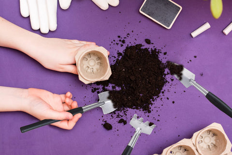 Wobodan mini transplanting tools kit in use for precise potting.