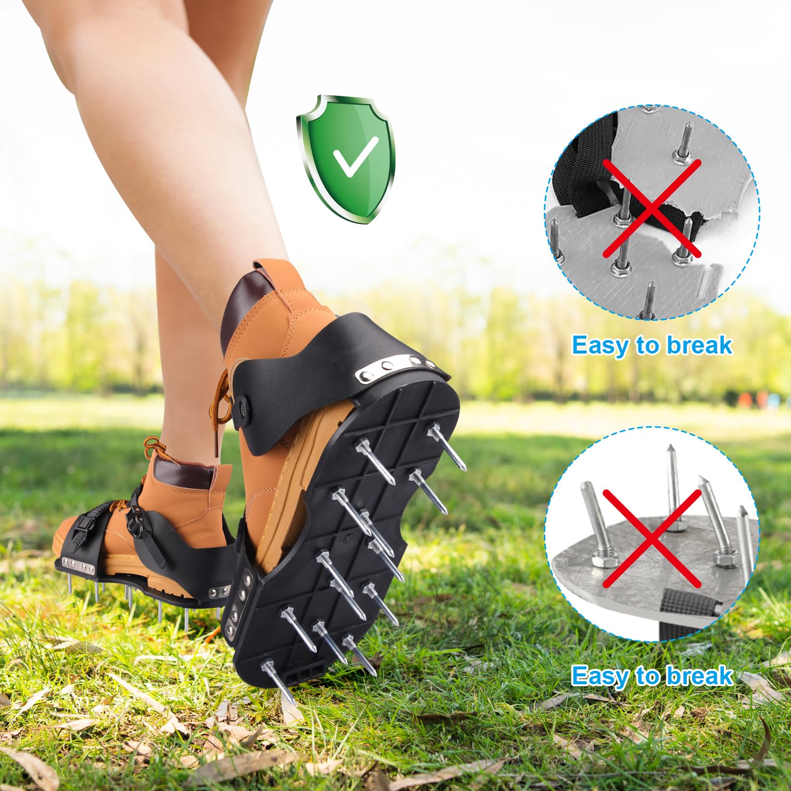 Wodesid aerator shoes spike attachment close-up highlights durable nails.