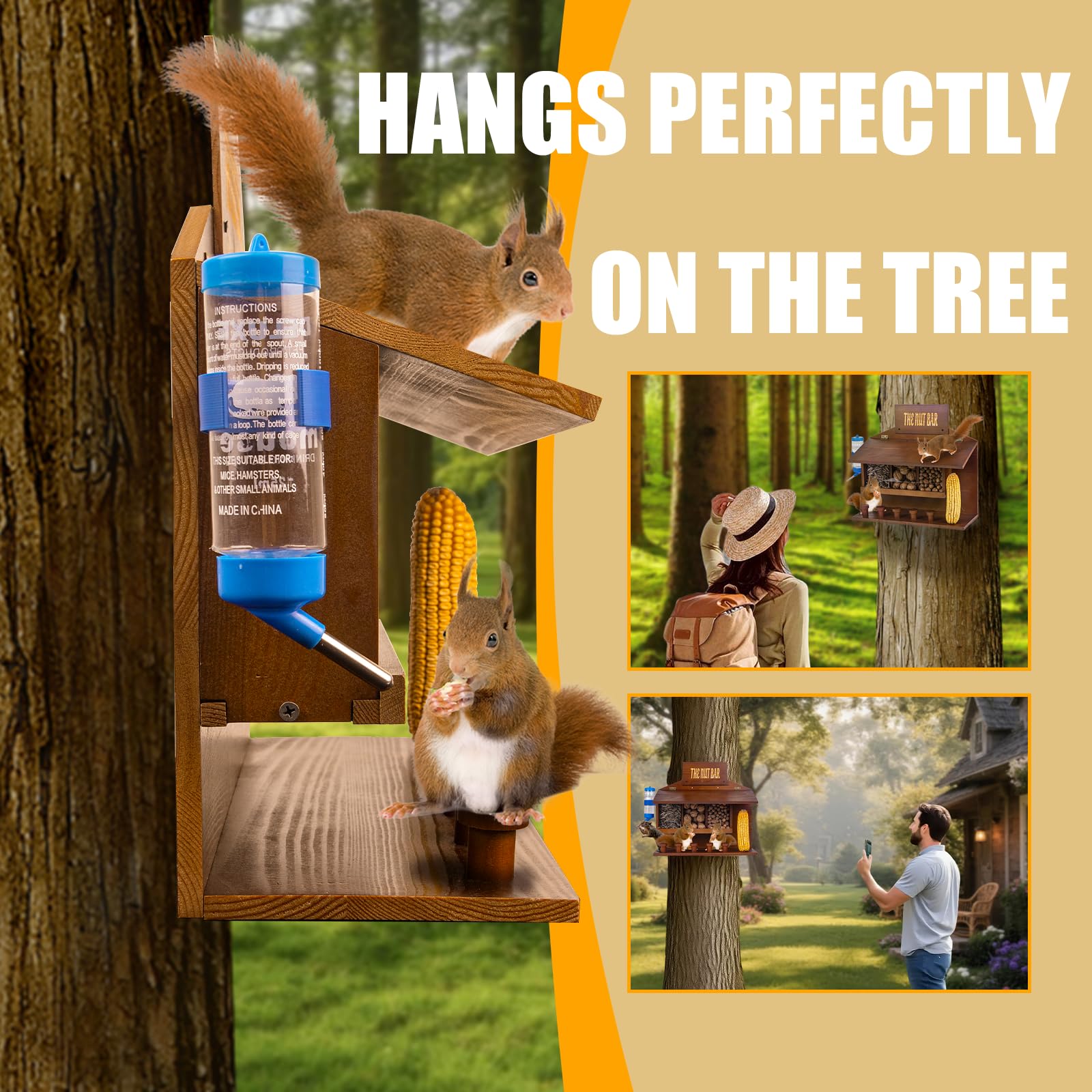 WodGod nut bar, corn cob holder, and water bottle provide varied wildlife treats.