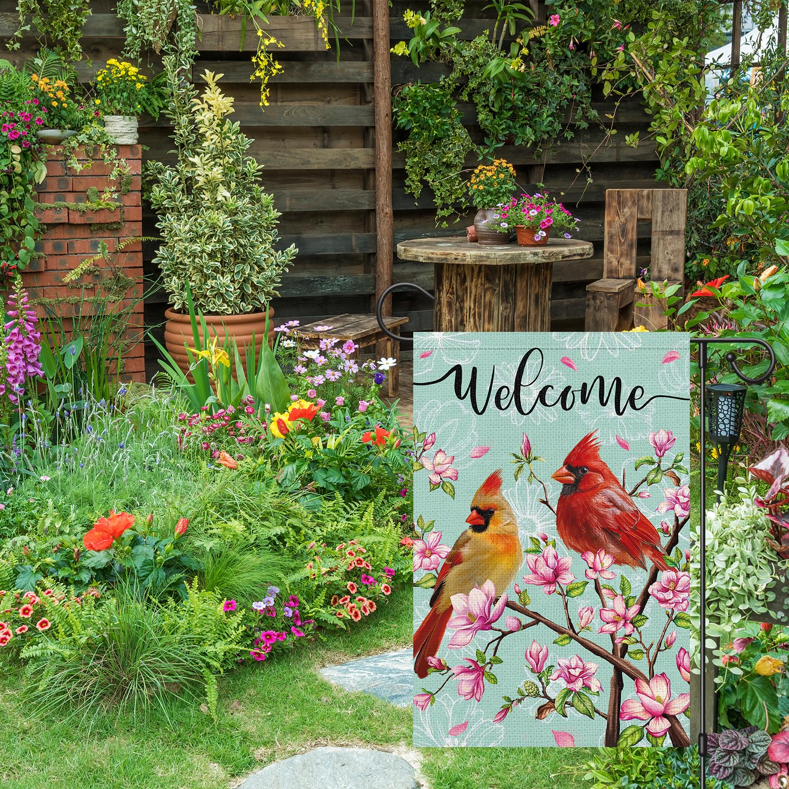 Wodison Burlap Spring flag with floral print and double-sided visibility