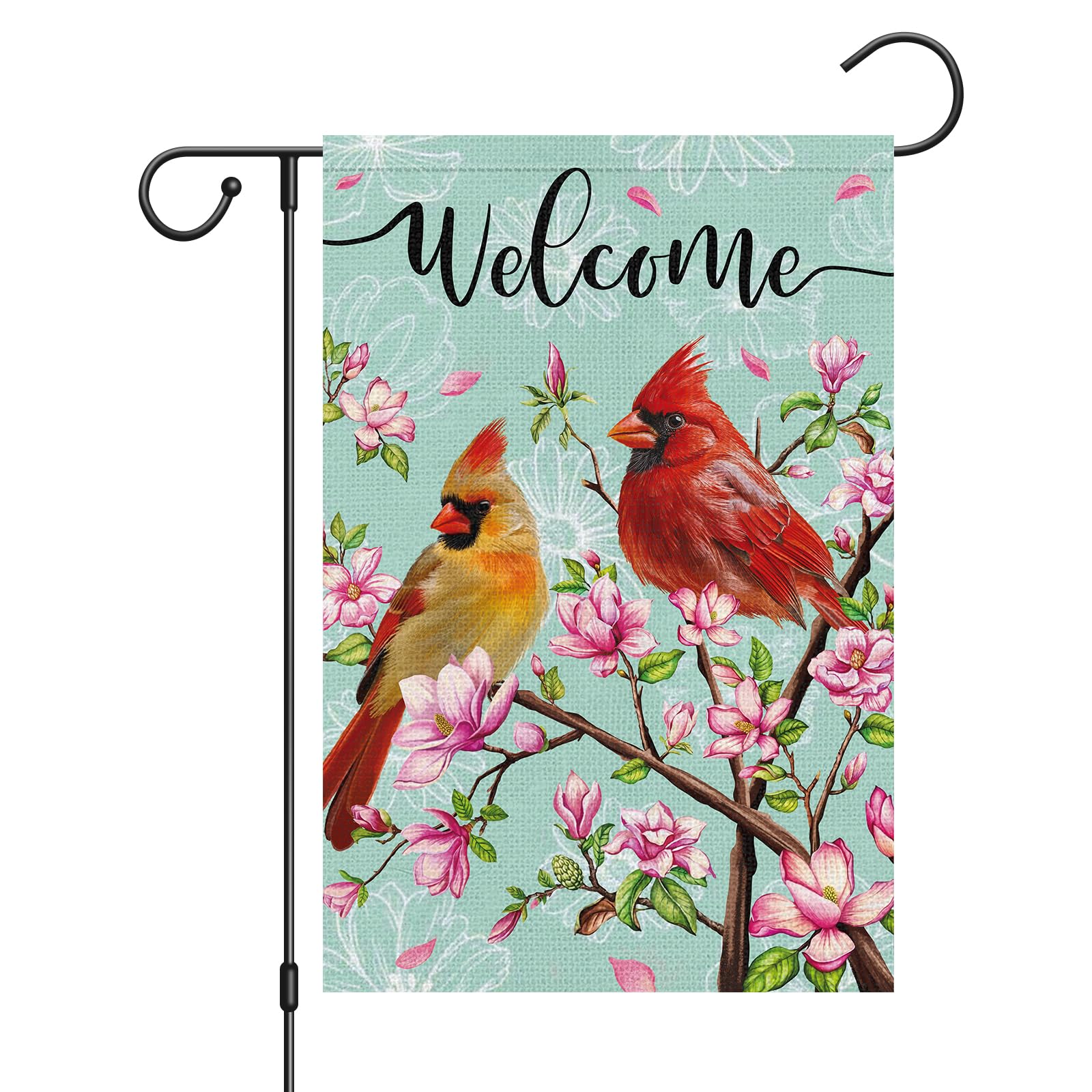 Wodison Cardinal Bird spring flag welcomes guests outdoors with vibrant cardinal design