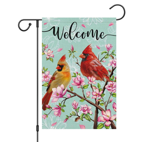 Wodison Cardinal Bird spring flag welcomes guests outdoors with vibrant cardinal design