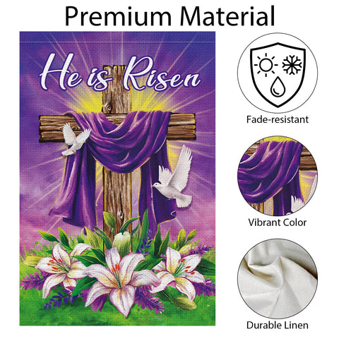 Wodison church-yard Easter decor flag conveys meaningful outdoor symbolism.