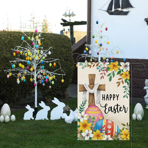Wodison Happy Easter cross flag back view for yard visibility