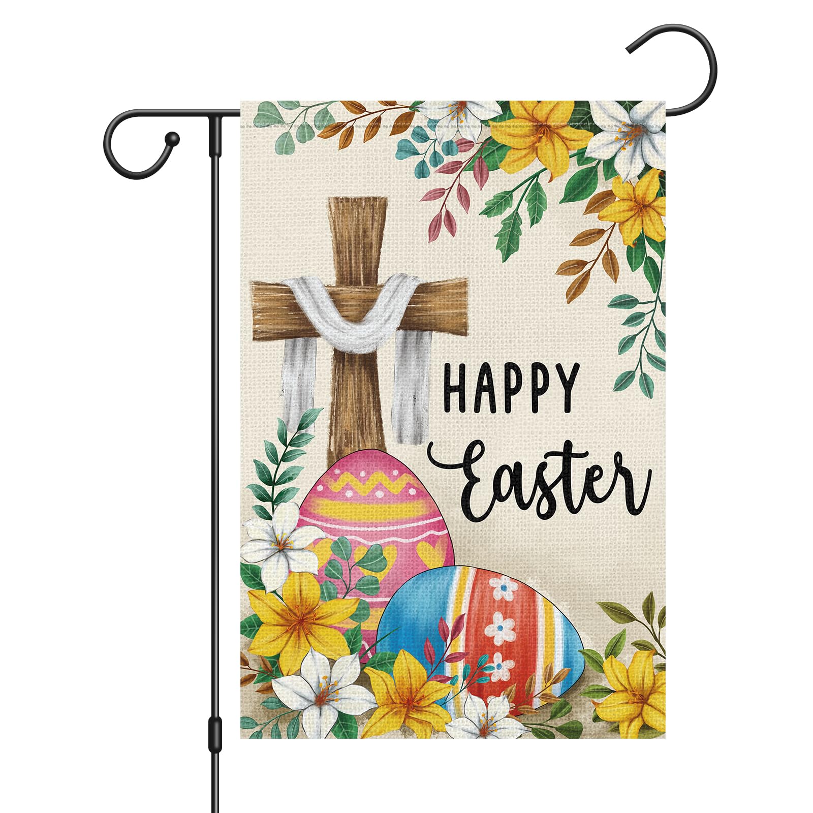 Wodison Happy Easter cross flag front view for outdoor decor