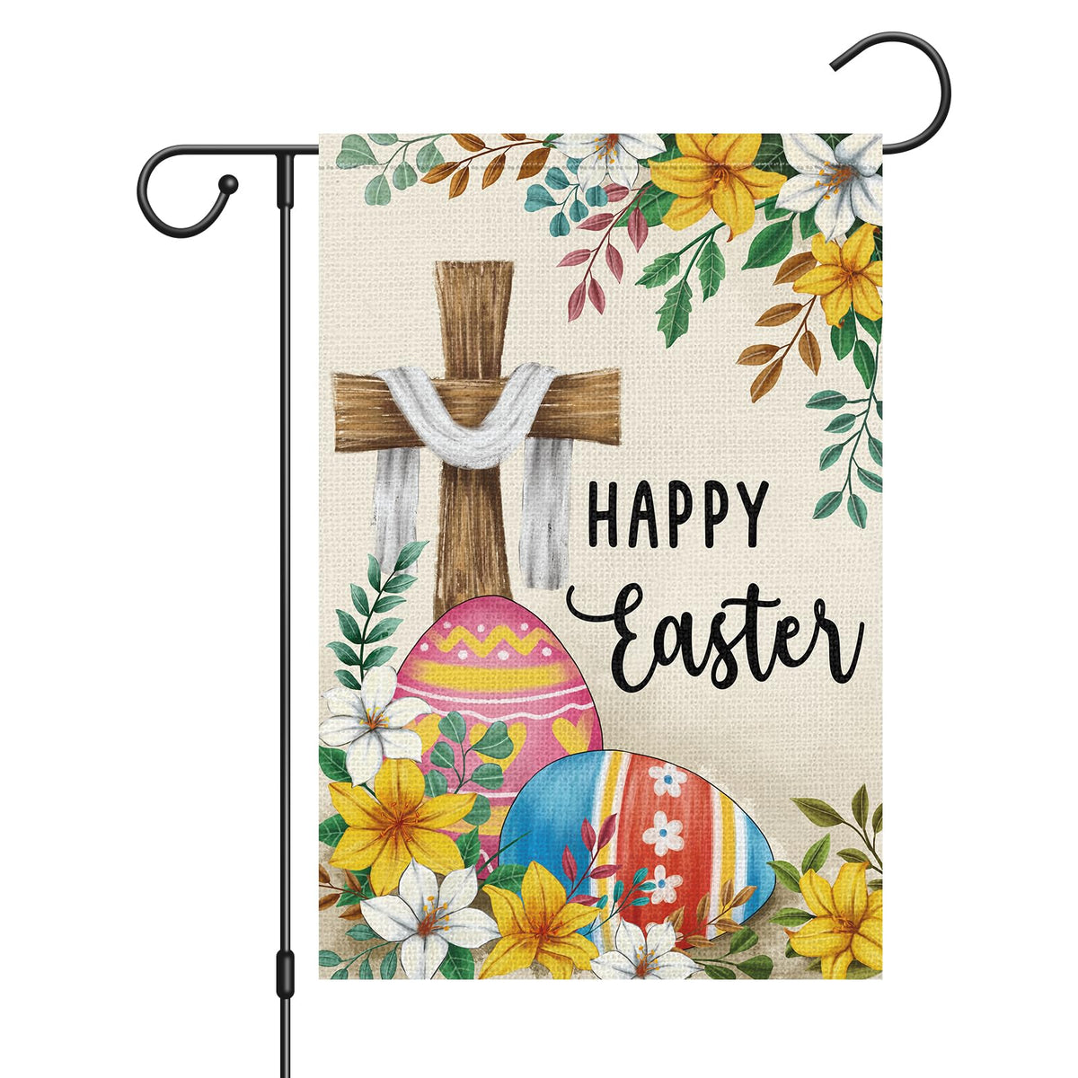 Wodison Happy Easter cross flag front view for outdoor decor