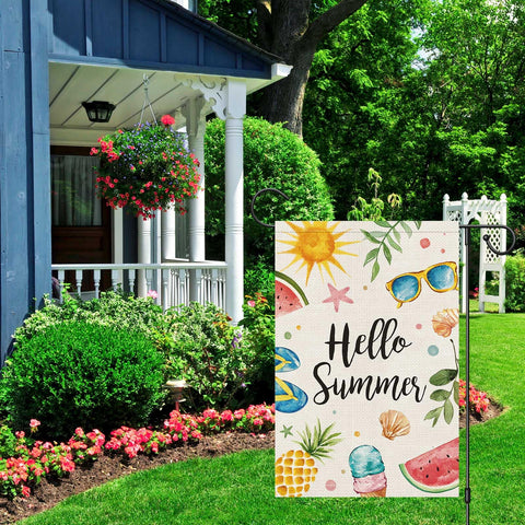 Wodison Hello Summer flag 12x18 size fits standard flag stands.