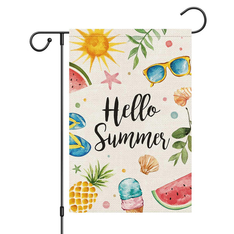 Wodison Hello Summer flag burlap texture enhances outdoor curb appeal.