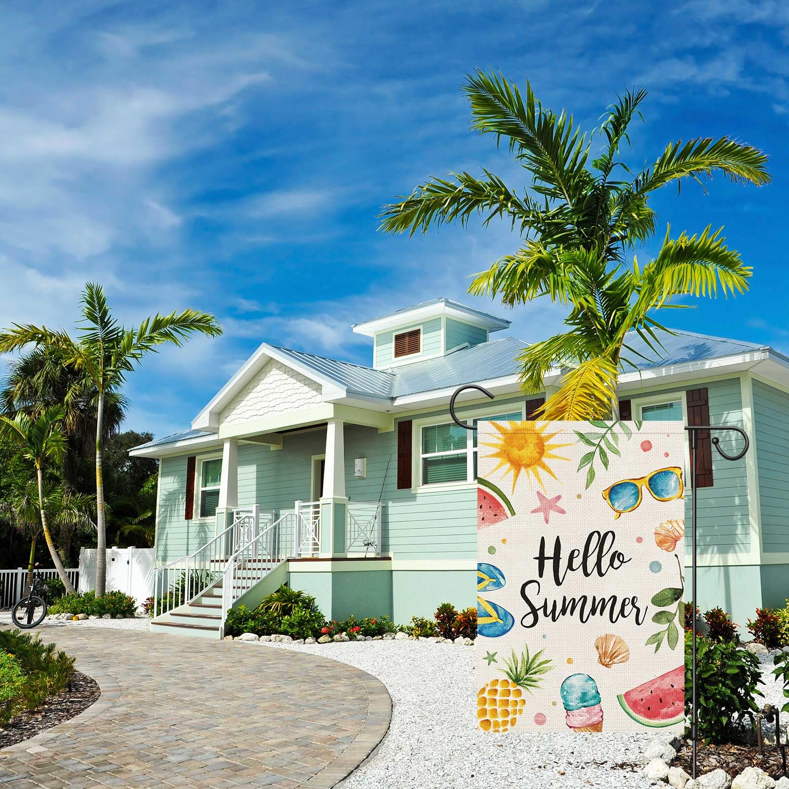 Wodison Hello Summer flag dual-sided print keeps pattern visible outdoors.