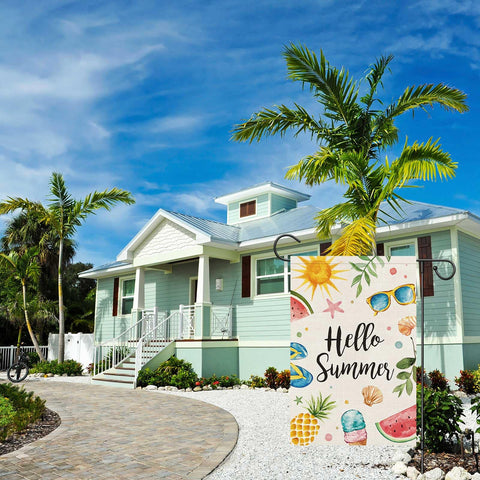 Wodison Hello Summer flag dual-sided print keeps pattern visible outdoors.