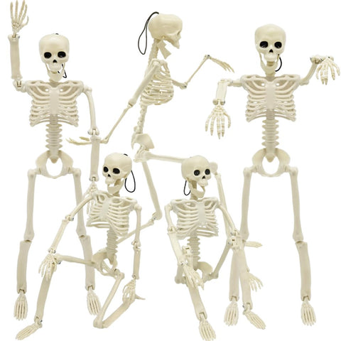 WODMAZ 5-pack skeletons on display for a spooky party setup.