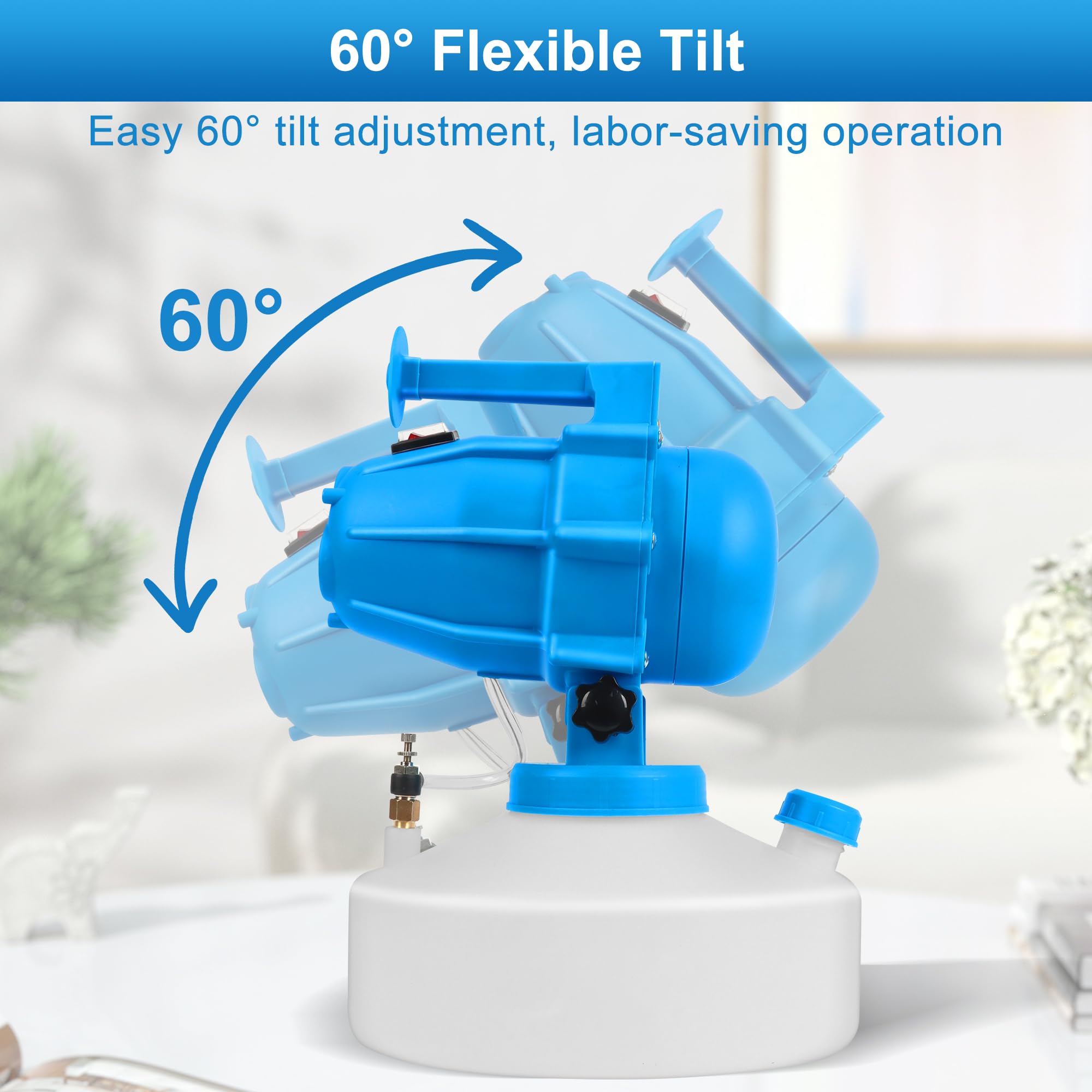 WOEden ULV fogger with 60° tilt angle supports indoor misting and outdoor spraying.