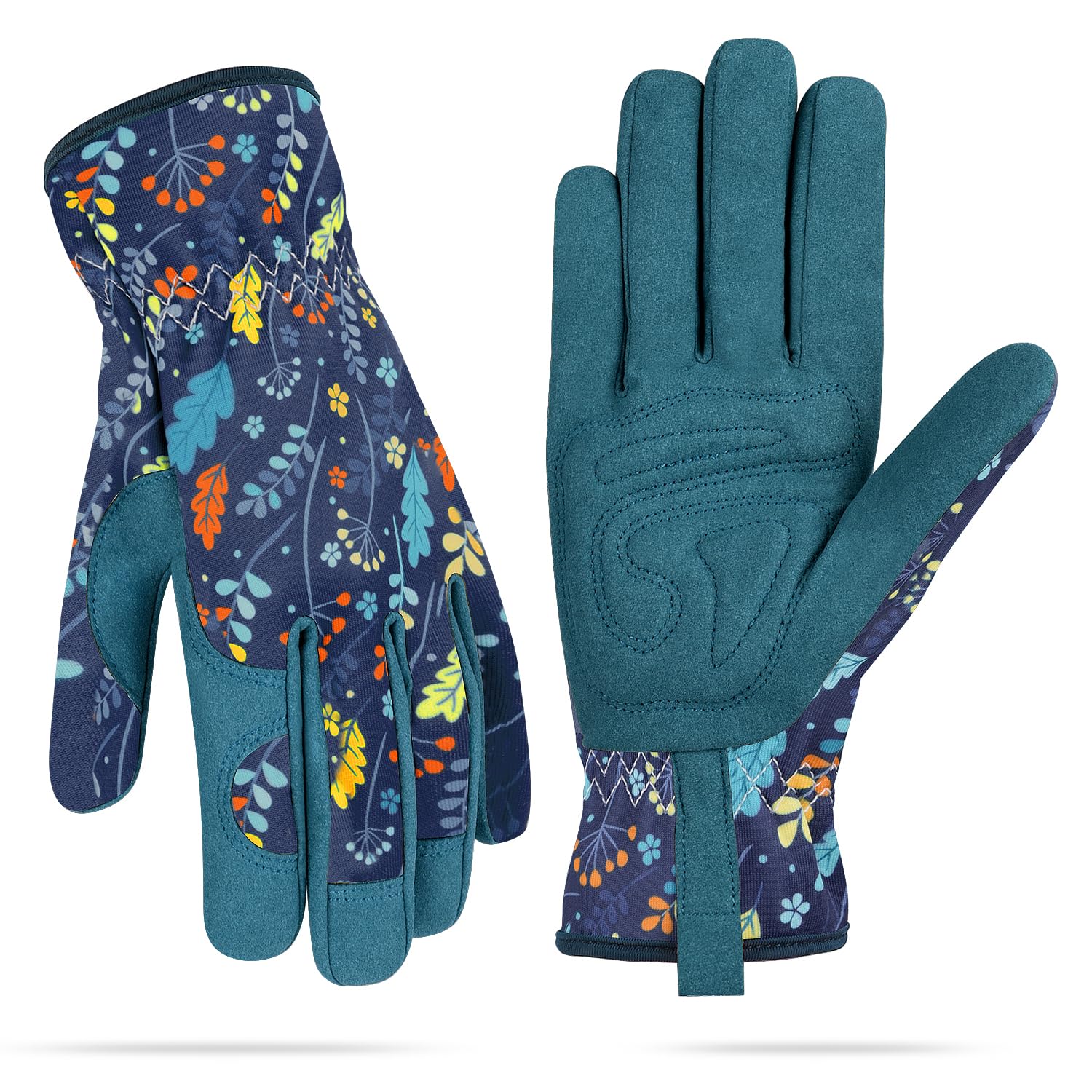 WOHEER leather gardening gloves in leaf blue emphasize abrasion-resistant durability for daily tasks.