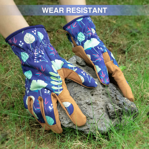 WOHEER leather gardening gloves for women protect hands from scratches during pruning