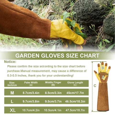 WOHEER rose pruning gloves in cowhide leather offer abrasion resistance.