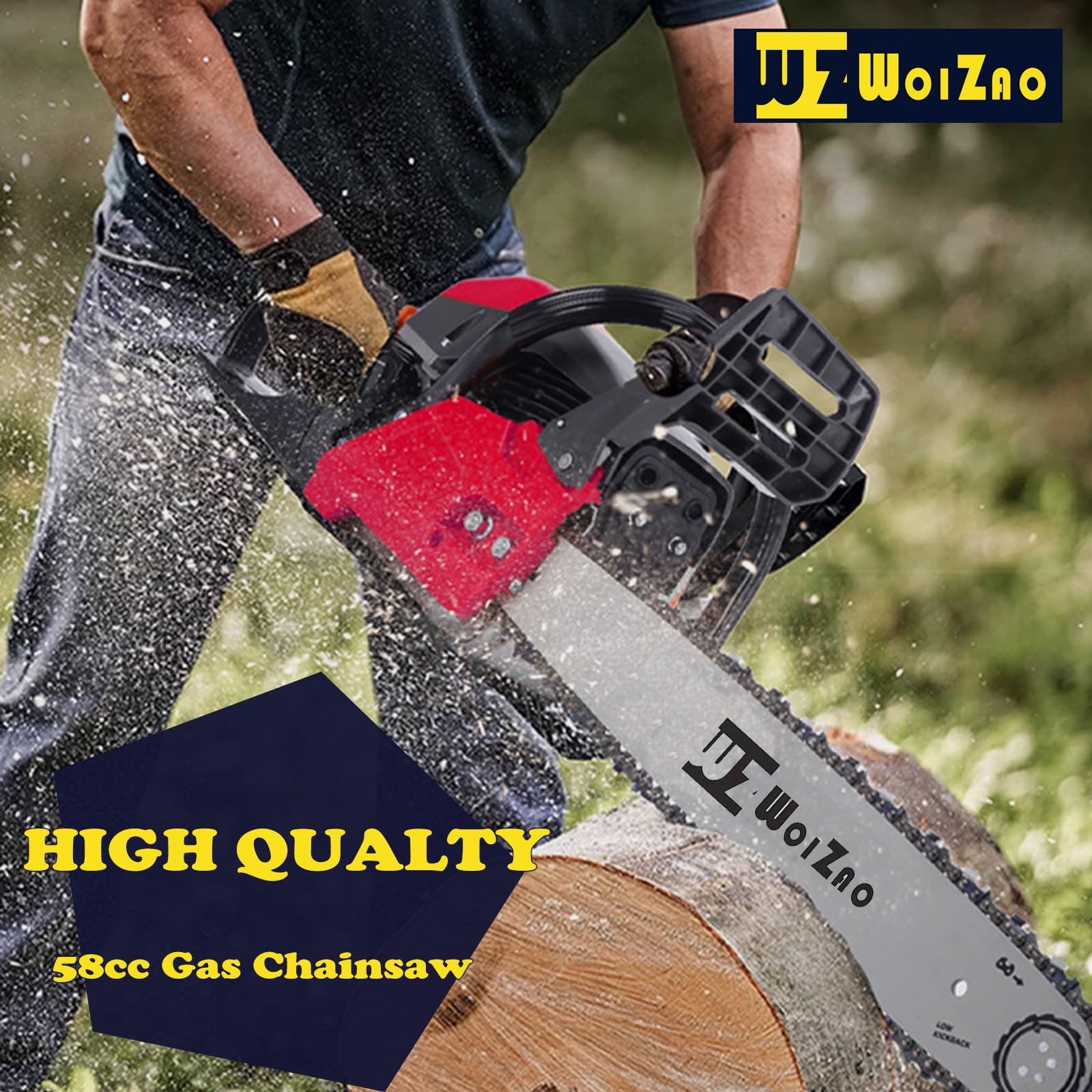 WOIZAO gas chainsaw 58cc with quick-switch 20in cutting for heavy wood