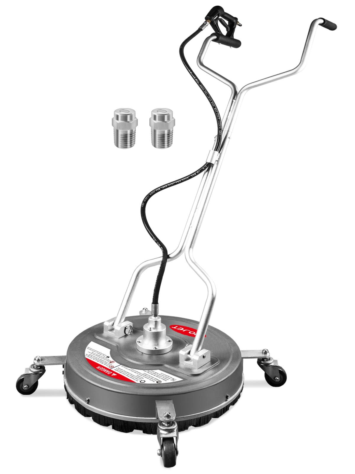 WOJET 18-inch surface cleaner with four wheels glides smoothly on concrete for efficient large-area cleaning