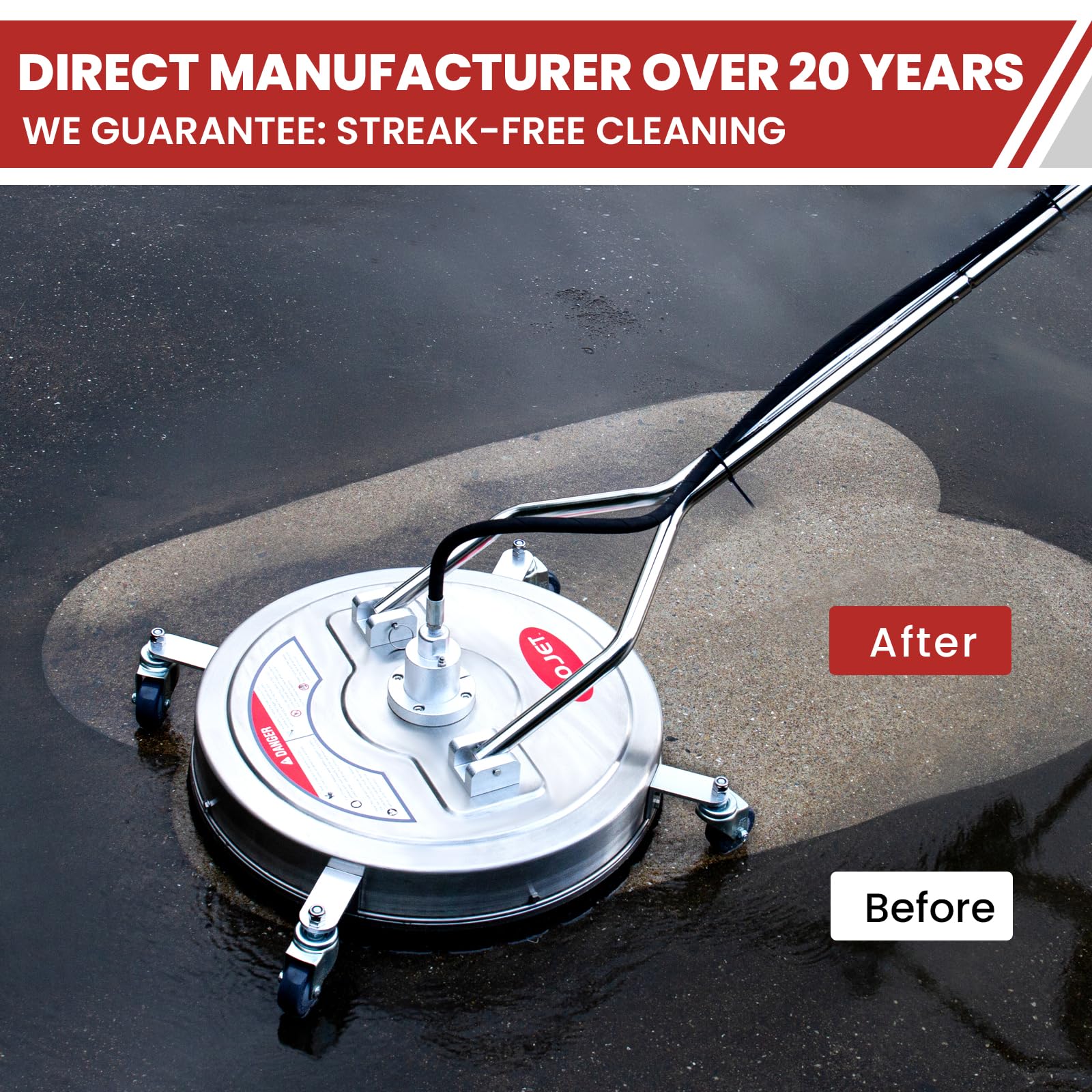 WOJET four-wheel design provides stable mobility during cleaning.