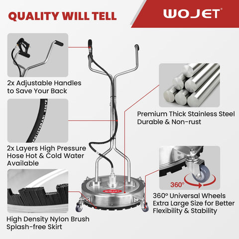 WOJET pre-greased swivel stays clear of debris for smooth operation.