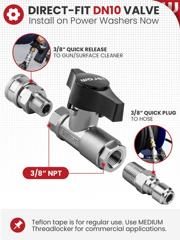 WOJET ball valve surface cleaner to gun transition with instant switching