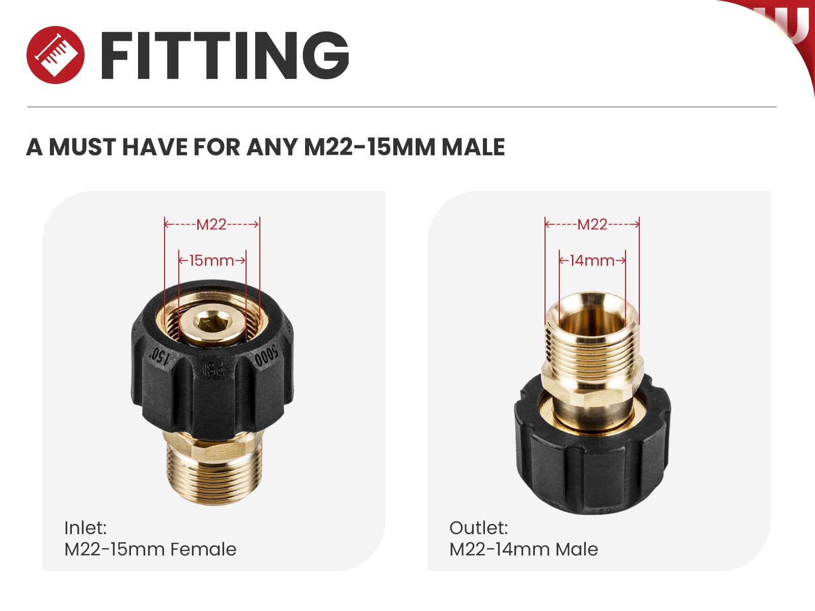 WOJET brass pressure-washer connector shows durable build