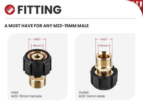 WOJET brass pressure-washer connector shows durable build
