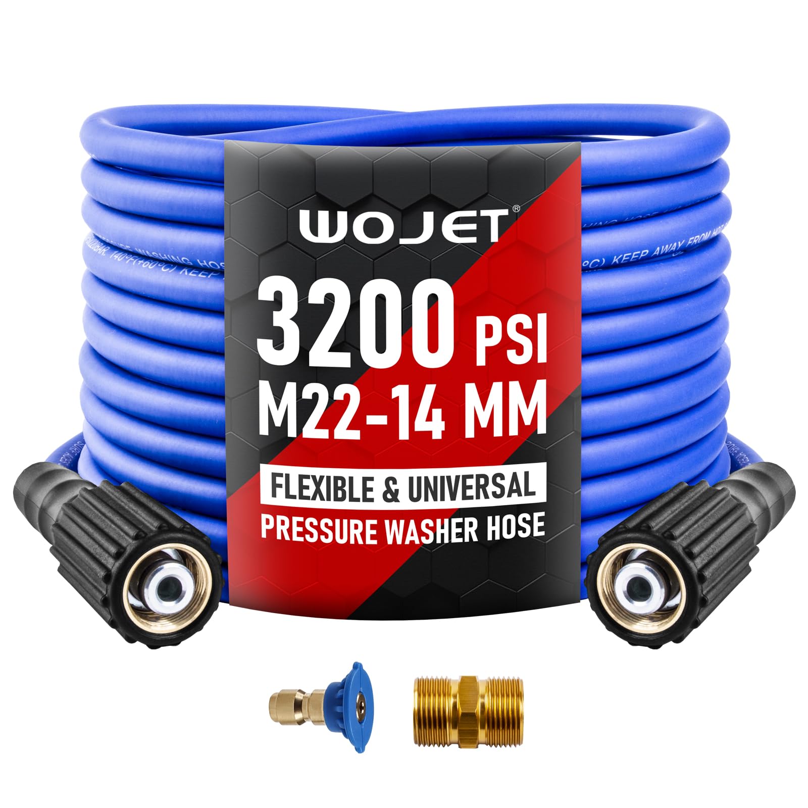 WOJET pressure washer hose 25ft provides flexible reach for cars and patios.