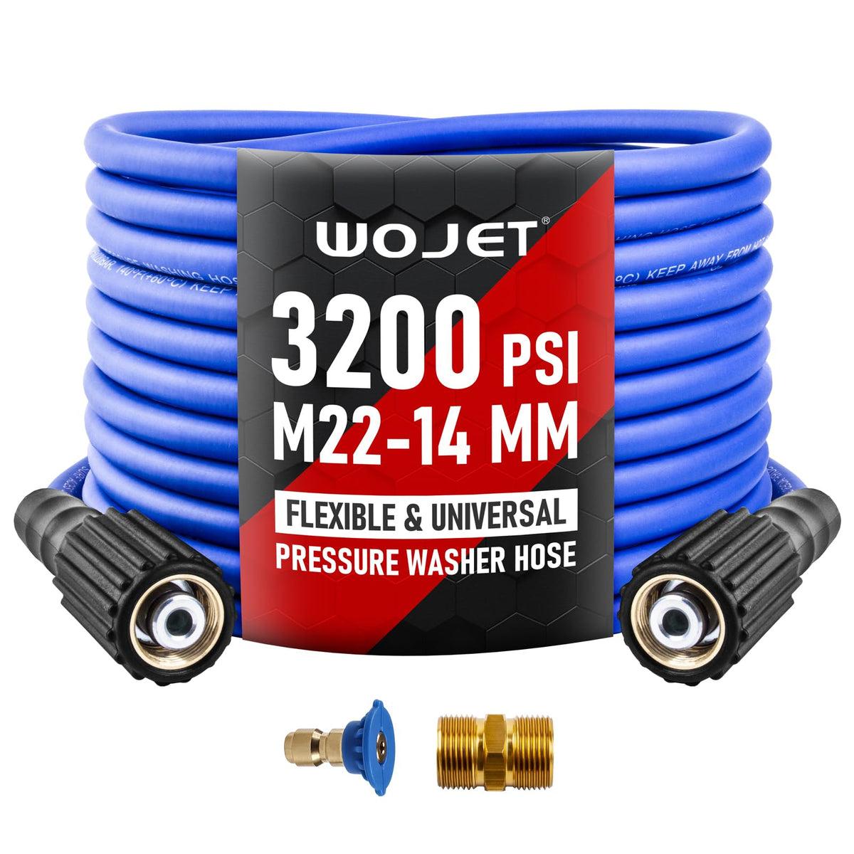 WOJET pressure washer hose 25ft provides flexible reach for cars and patios.