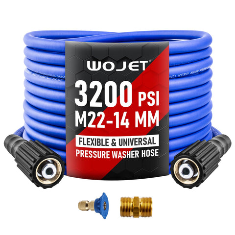 WOJET pressure washer hose 25ft provides flexible reach for cars and patios.