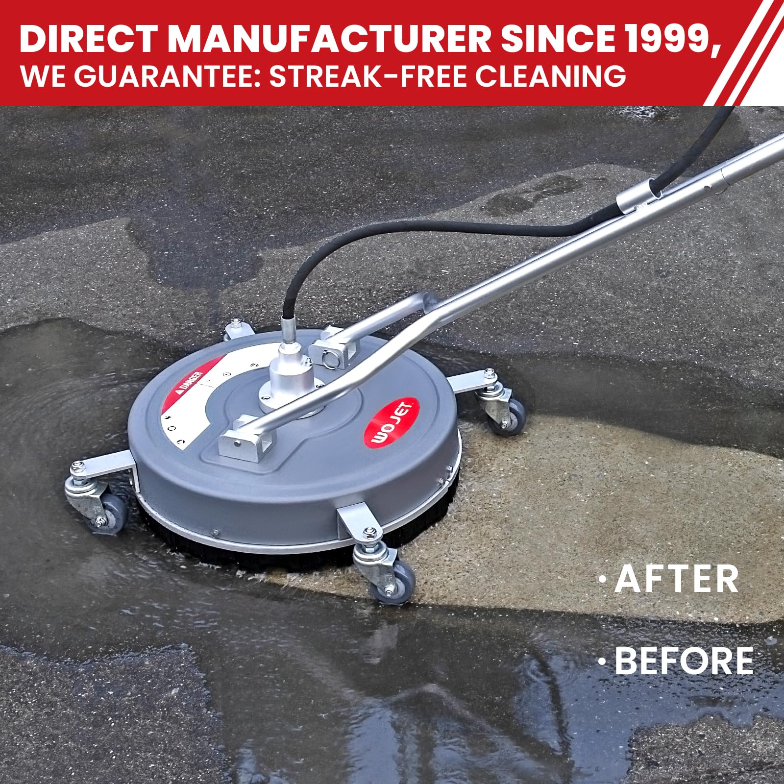 WOJET surface cleaner with dual handles provides precise control on decks