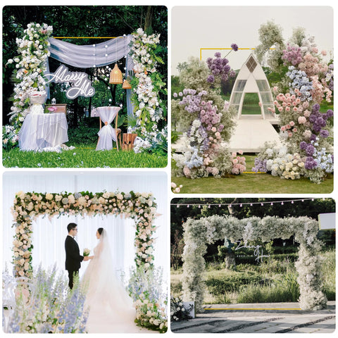 Wokceer wedding arch stand assembled in-use with decor in place