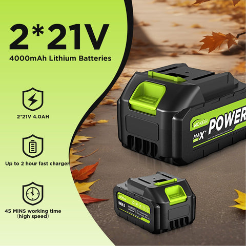 WOKEGI turbo mode delivers maximum power for damp or heavy debris
