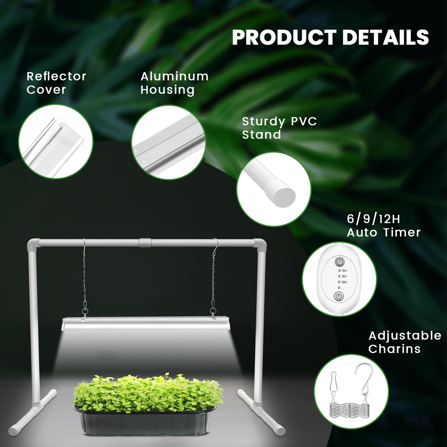 Reflective cover on Wolezek Grow Light boosts brightness and coverage.