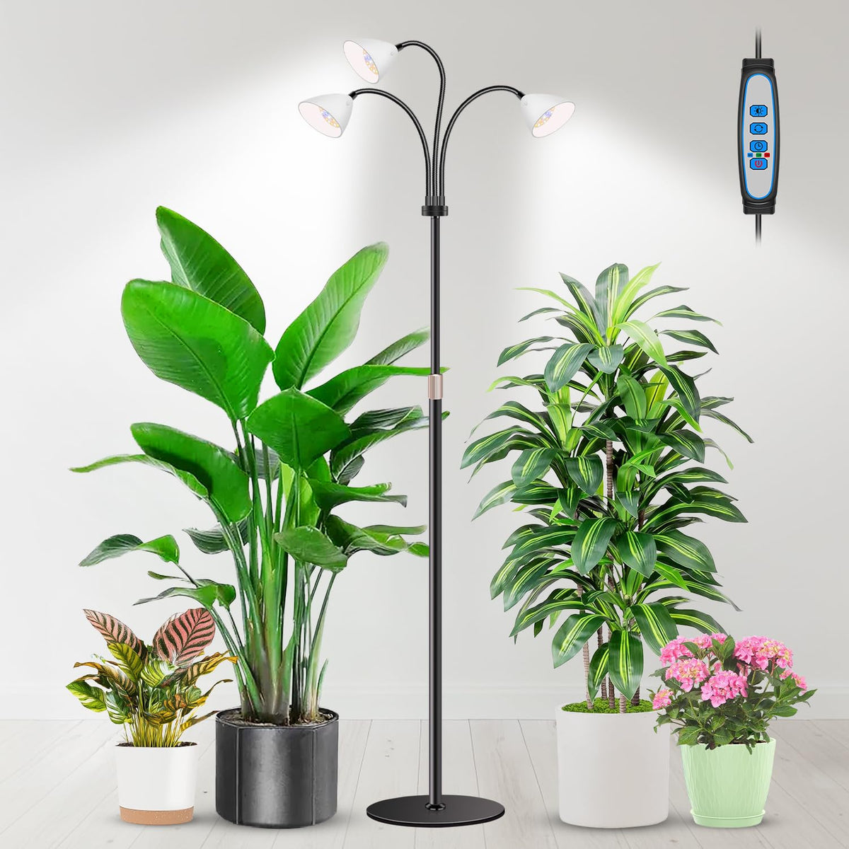 Wolezek grow light with telescopic stand for tall indoor plants, stable and adjustable height.