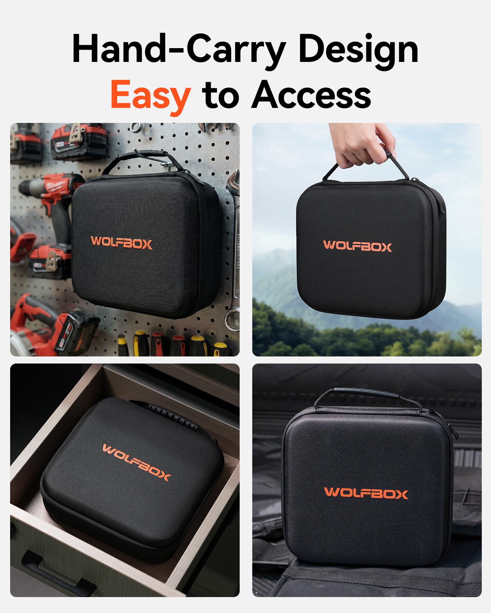 WOLFBOX case is lightweight with a reinforced handle for on-the-go maintenance tasks.