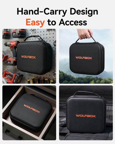 WOLFBOX case is lightweight with a reinforced handle for on-the-go maintenance tasks.