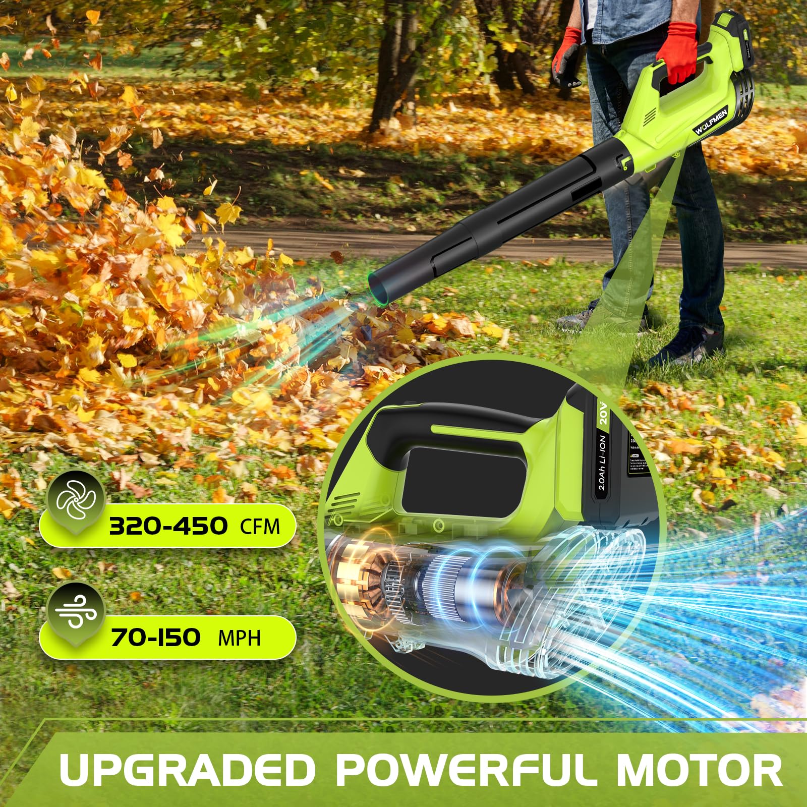 WOLFMEN Leaf Blower quick assembly with two nozzles