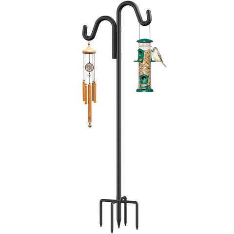 Womnwomn 76 inch double hooks pole with five prong base for stable bird feeders